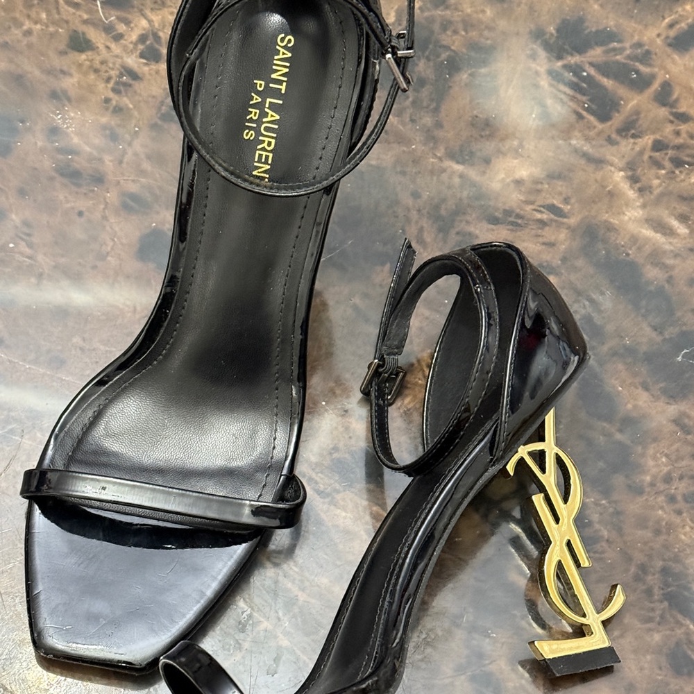 Saint Laurent Black Heels with Gold Logo